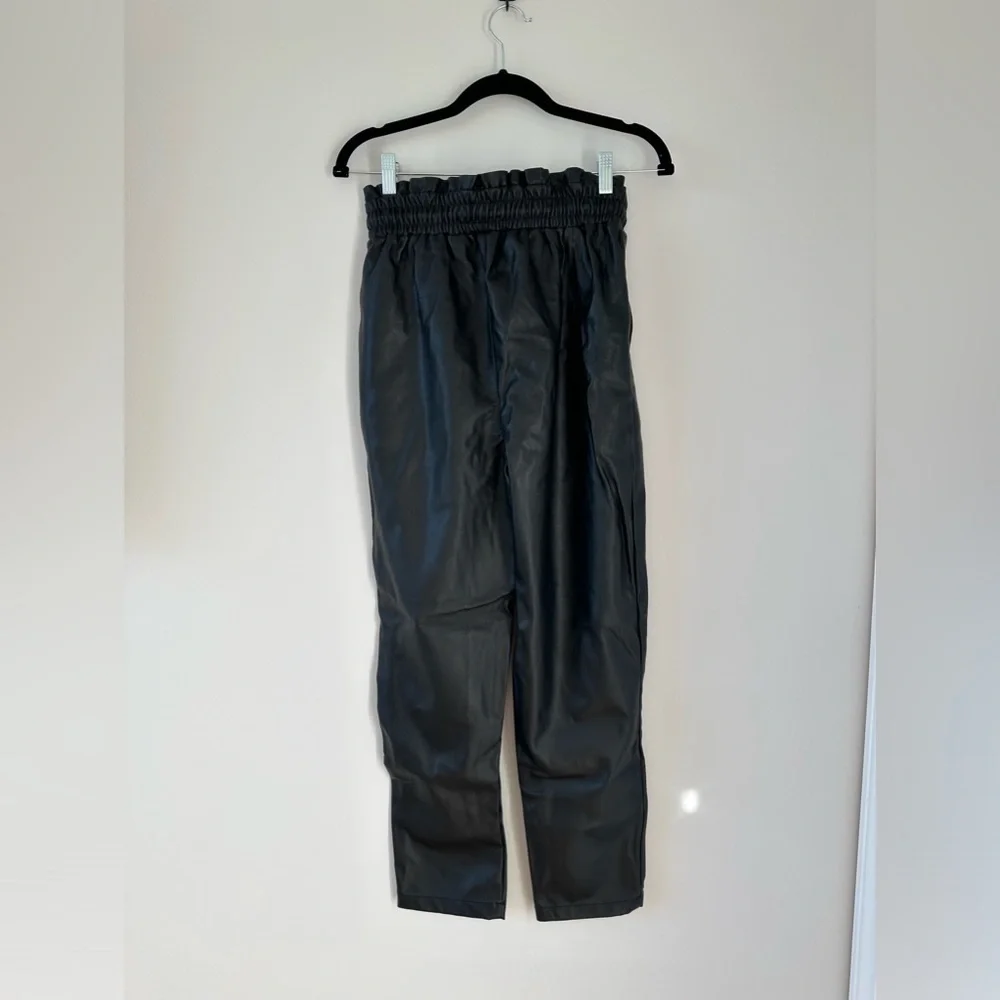ASOS Faux Leather Pants Paperbag Waist Black Loose Fit Baggy Trousers 4 Small